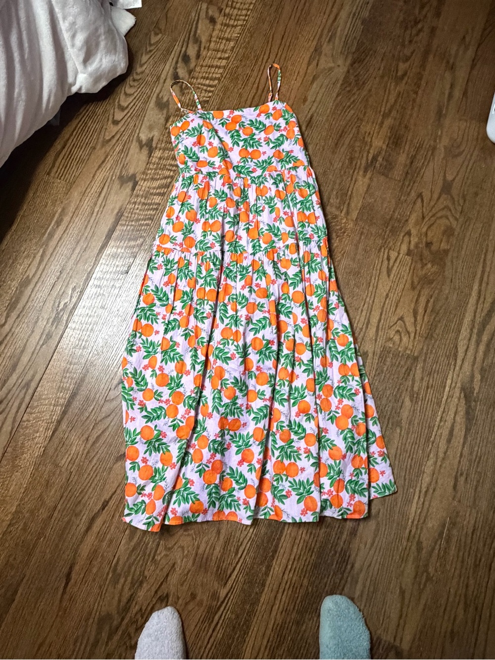 J. Crew Factory Lavender Maxi Dress with Orange & Green Fruit Print